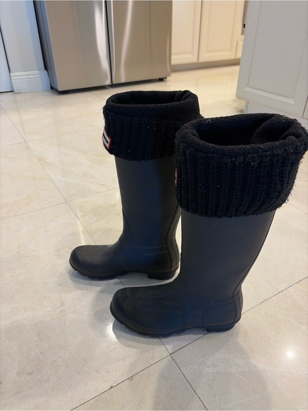Hunter Black Rain Boots with Knit Fold-Over Cuff Socks - Picture 2 of 3